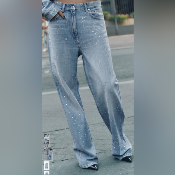 NWT Zara TRF High-Waist Straight Leg Rhinestone Jeans, 29(8) - Picture 3 of 6